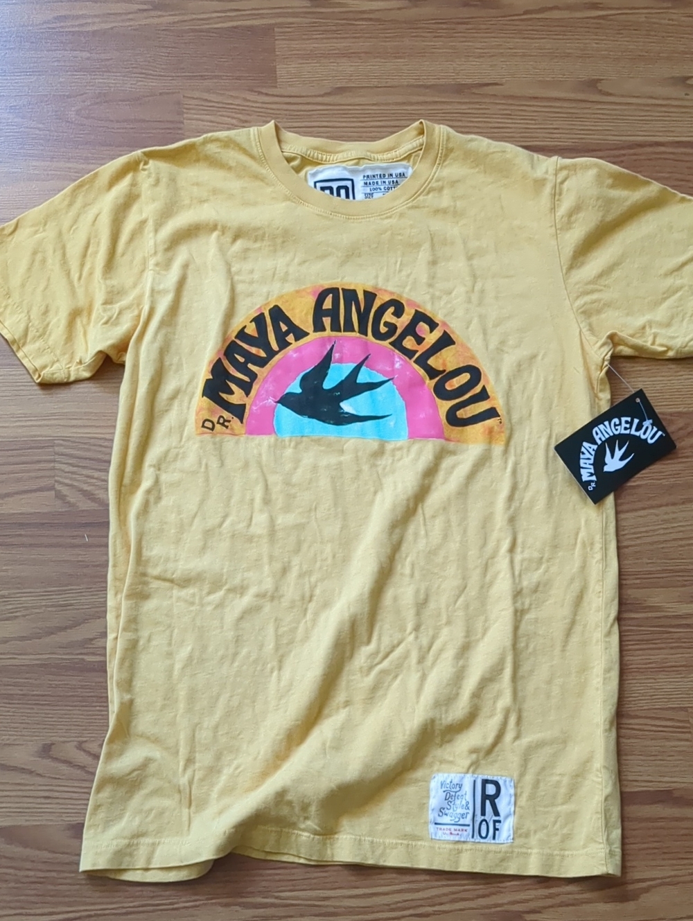 NWT Roots of Fight Maya Angelou "And Still I Rise" Yellow Graphic Tee